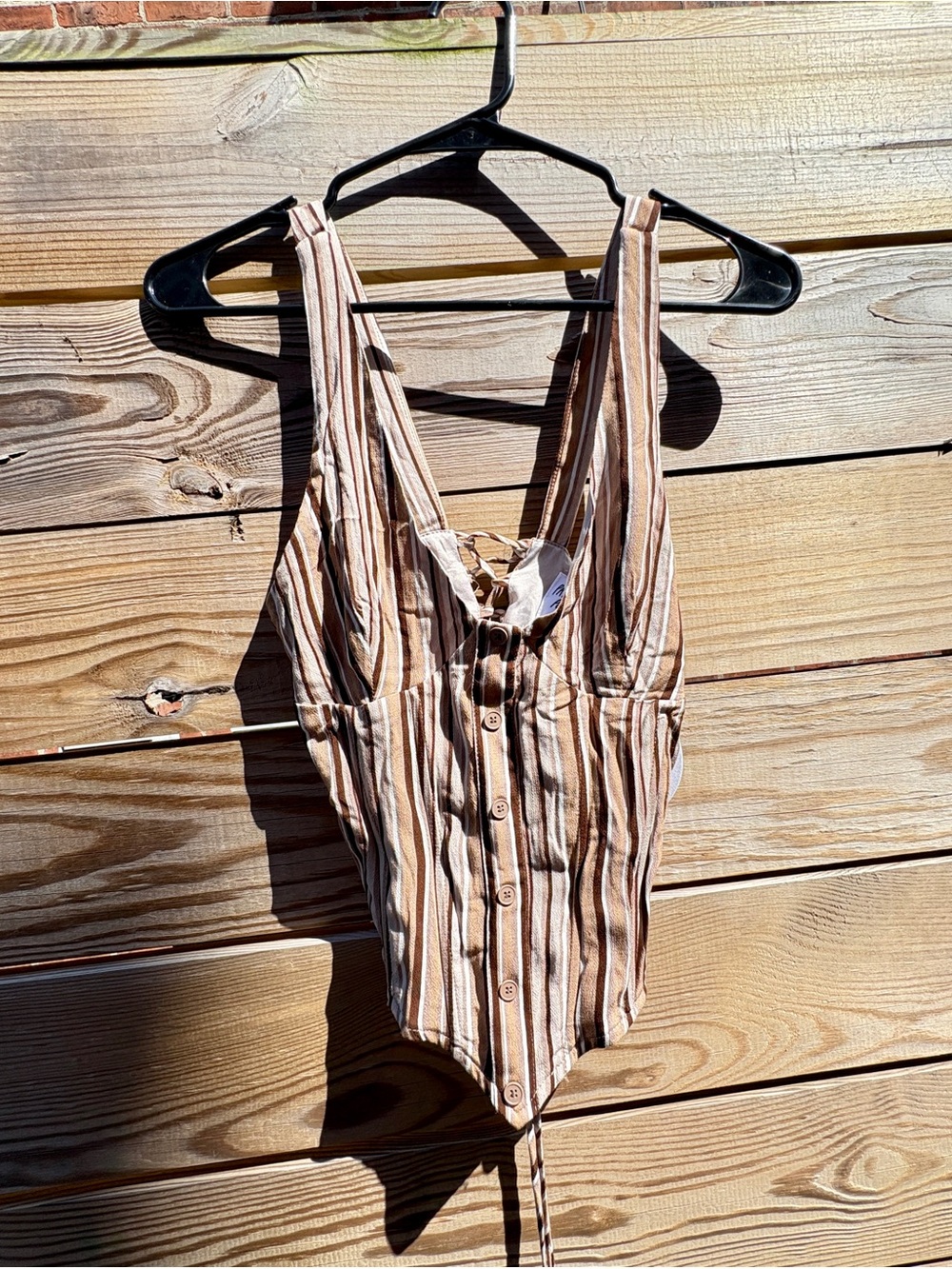 Princess Polly Striped Tan & White Tank Bodysuit